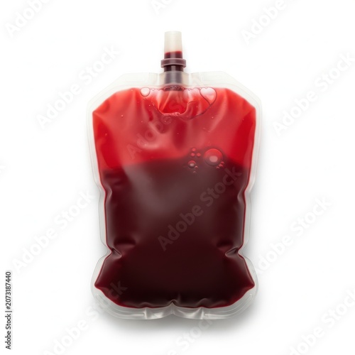 Red blood bag with spout for medical use