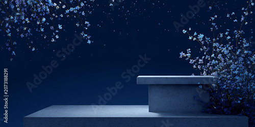 Beautiful natural background of flowers, podium, space for advertising. Greeting card. Health, beauty, life, flora. For designers, advertising, IT.