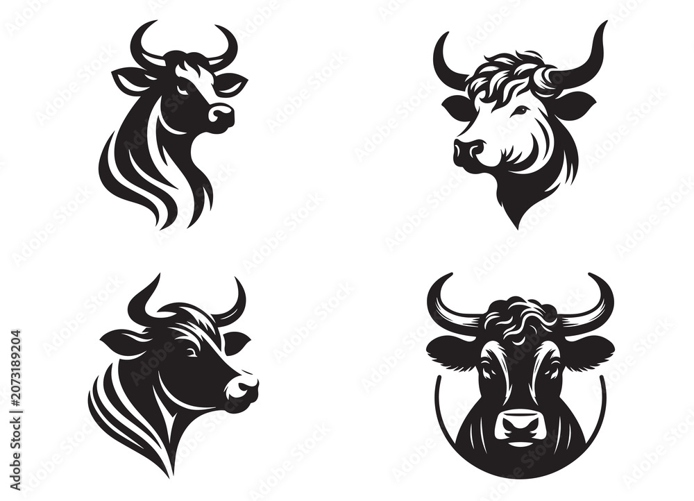 Obraz premium Cow Head Silhouette Vector Logo Design