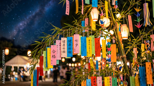 raditional Tanabata Bamboo With Wishing Strips