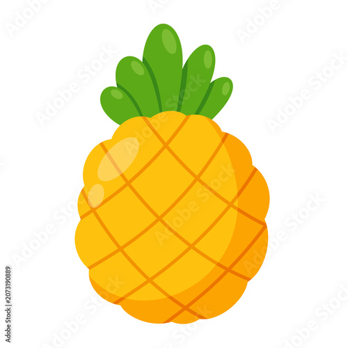Cute Pineapple Cartoon Icon with Glossy Tropical Fruit Design