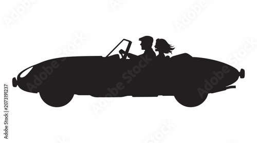 Bild auf Leinwand Convertible car with passengers black silhouette automobile