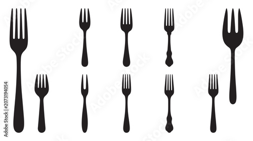 Schilderij op canvas Assorted Fork Silhouettes Against A White Background Silhouette