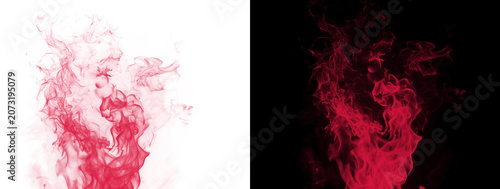 Tableau sur toile owing Red Fiery Vertical Smoke Vortex Ink Swirl Abstract on White and Black Dual