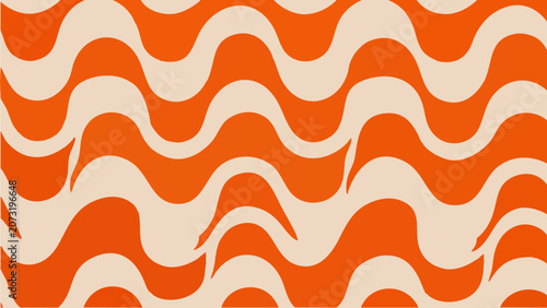 Retro Wavy Seamless Pattern Featuring Cream and Vibrant Orange Liquid Curves for Modern Textile and Graphic Design Backgrounds