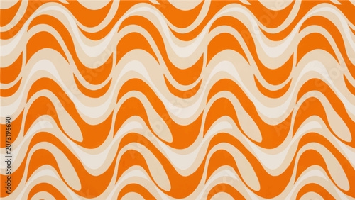Abstract seamless wavy pattern with orange and cream colors in a psychedelic retro 70s style for background design
