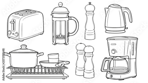 Schilderij op canvas Vintage-style flatware and kitchenware set illustration