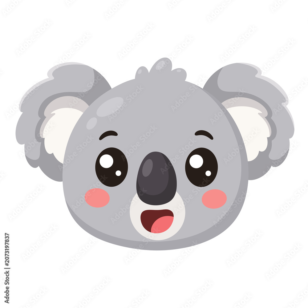 Fototapeta premium Cute Smiling Koala Face Cartoon Icon with Kawaii Expression