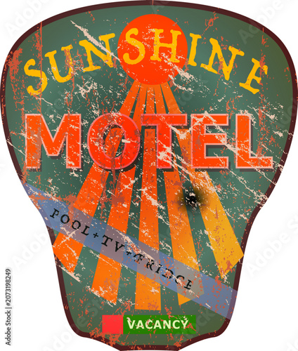 retro super grunge route Motel sign, retro distressed and weathered vector illustration,fictional artwork.