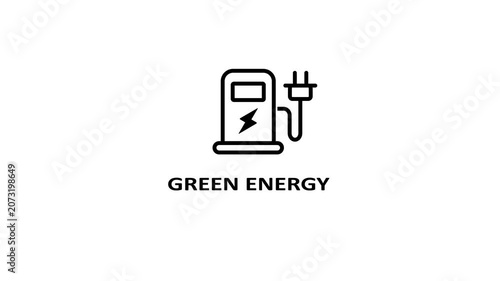 Dynamic green energy animation with charging battery and lightning bolt symbol renewable energy