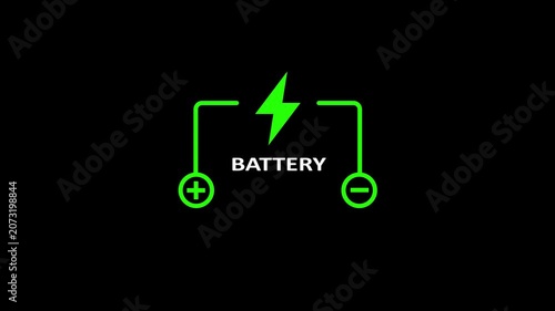 Neon green battery charging animation with glowing lightning bolt effect loopable energy power concept