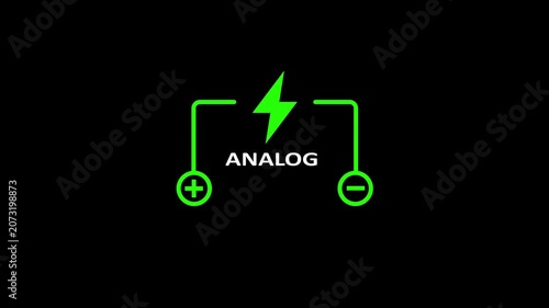 Neon analog battery charging animation with glowing lightning bolt effect retro tech energy concept