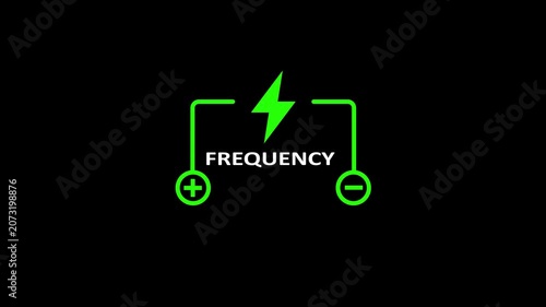 Dynamic neon frequency meter with glowing lightning bolt animation high-tech energy concept