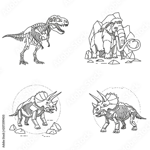 black and white dinosaur illustrations for coloring book