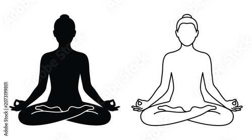 Bild auf Leinwand Lotus position silhouette and line drawing of a seated person