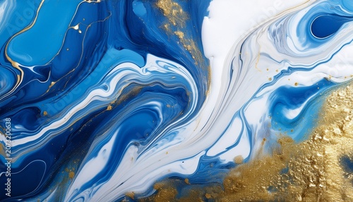 Blue White And Gold Acryl Pouring Background Copy Space