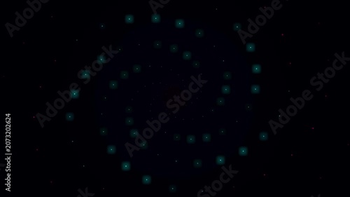 Glowing cyan particle spiral rotating seamlessly against a dark tech background, creating a continuous loop video element for futuristic digital concepts and modern geometric motion graphic design.