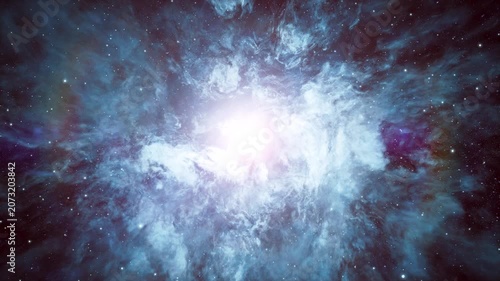 Hyperspace Jump Through a Radiant Blue Cosmic Nebula