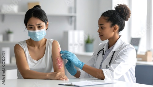 Medical Professional Administering Vaccine to Patient in Clinic.