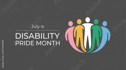 Disability pride month graphic with diverse people icons