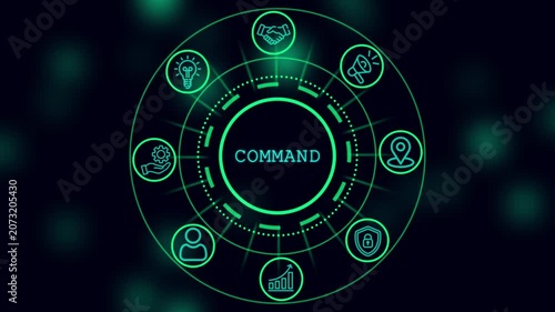 Digital command center interface with business futuristic hud technology animation for corporate strategy and data management