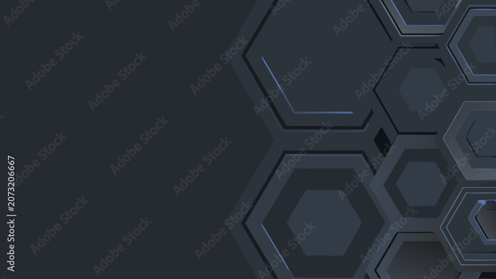 Fotografie Hexagonal pattern with metallic sheen and dark gray background a three dimension