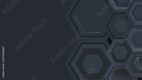 Fotografie Hexagonal pattern with metallic sheen and dark gray background a three dimension