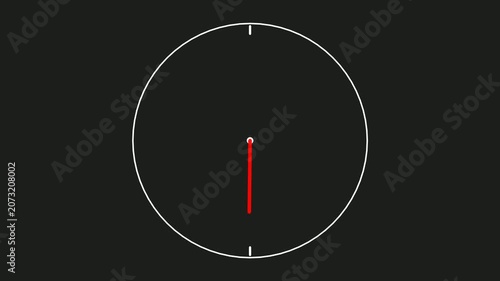 Digital clock face with red second hand rotate on a dark background