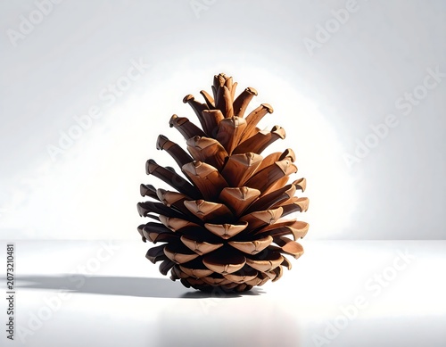 Brown Pine Cone Standing on White Minimal Background