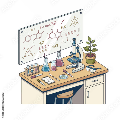 Obraz na plátne Science laboratory wooden worktable equipment setup.