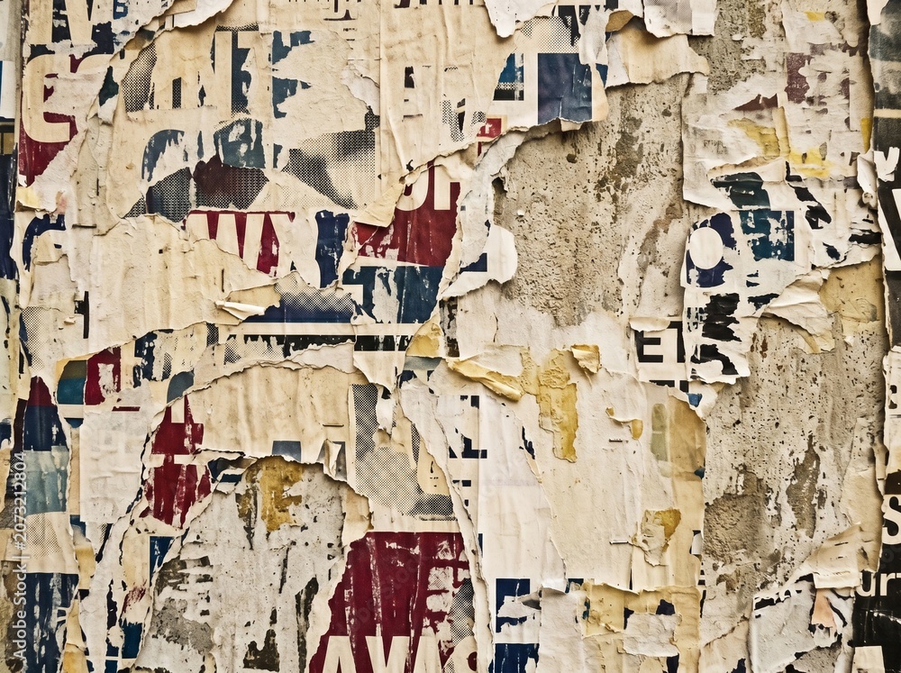 Fototapeta premium Torn Poster Wall Texture Background With Distressed Urban Paper Collage