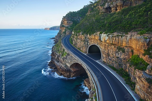 Scenic coastal highway winding along rugged cliffs and ocean