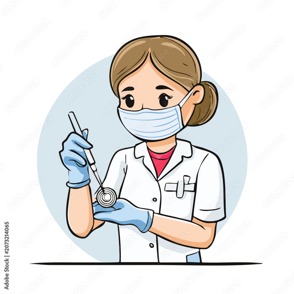 Fototapeta premium Medical professional in protective gear examining a lab sample illustration