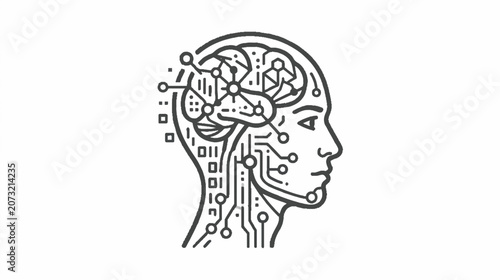 Minimalist Digital Human Head Profile with Intricate Circuitry Patterns Illustrating Artificial Intelligence and Advanced Neural Network Concepts