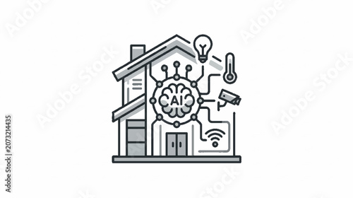 Smart Home Automation System Integration Featuring Artificial Intelligence Centralized Control and Connected Device Network Vector Icon