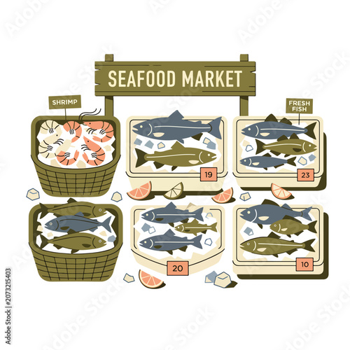 Fotografía Seafood Market Fresh Fish Display.