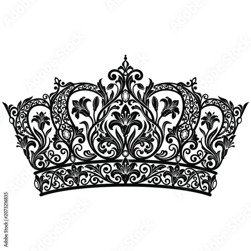 Fotografie An elaborate black crown with intricate floral designs and sparkling gemstones