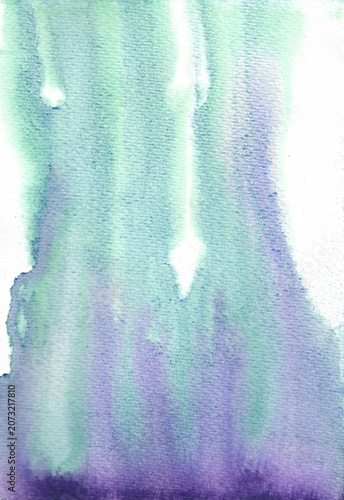 Abstract Blue Green And Purple Watercolor Wash Texture On White Paper Background, Hand Painted Vertical Artistic Design For Calm, Ocean, Spa, Wellness And Creative Stationery