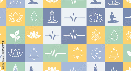 Photos Meditation icons on colored background.