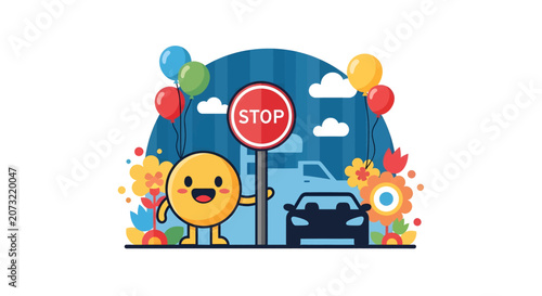 Smiling Yellow Cartoon Character Face Emoji.