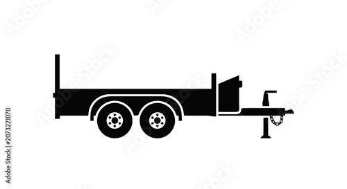 Vector illustration of flatbed utility trailer icon for heavy equipment transport on a transparent background