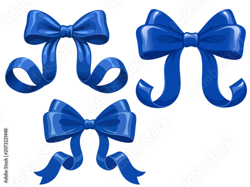 Collection of elegant Blue ribbon bows isolated on transparent background