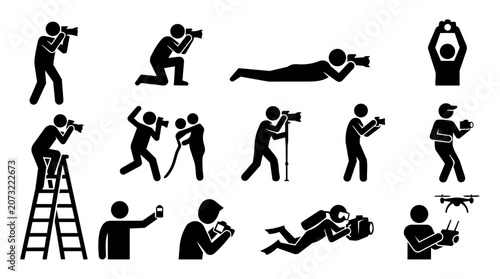 Fotografia Photographer in Action Silhouette Icon Set