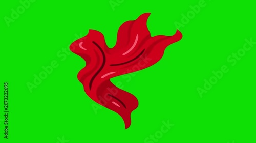 A red cloth waves against a green background.