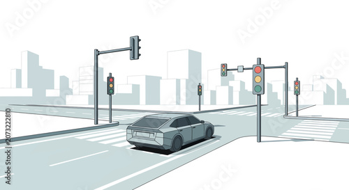 Car Turning Corner on City Road.