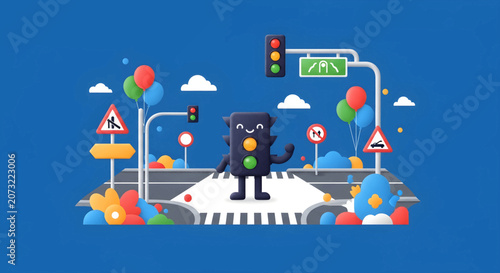 Black Cat Crossing Street Alone.