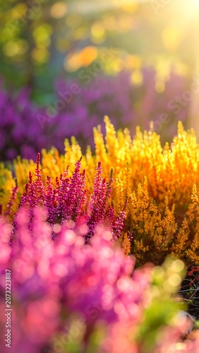 Vibrant colorful flowers in garden bloom.