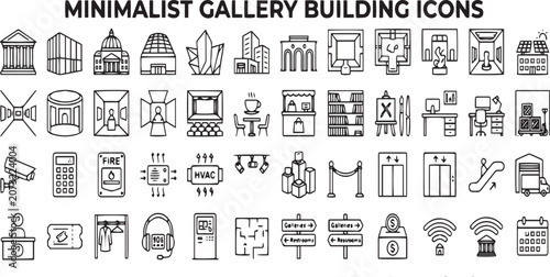 Minimal Artist Gallery Building Outline Icon Series Vector