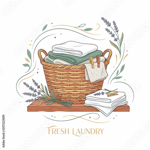Laundry basket with fresh clean clothes.