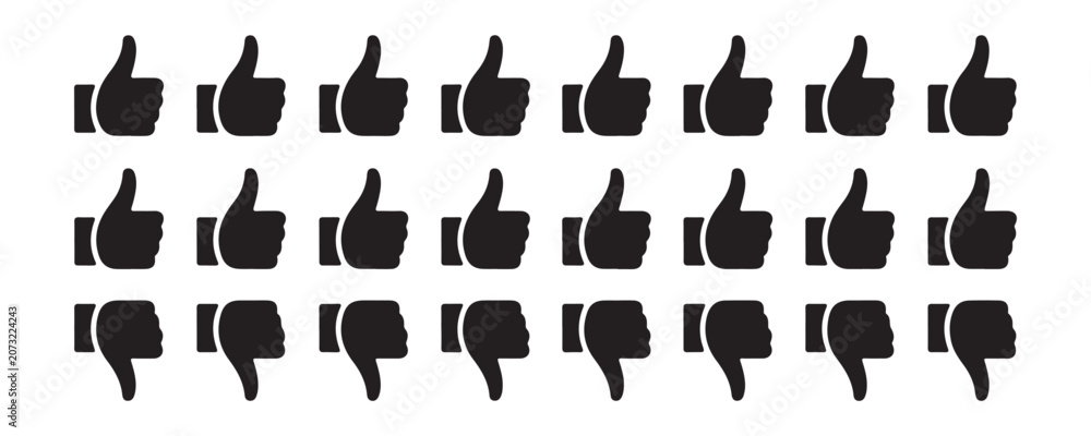 Obraz premium Collection of black vector icons with thumbs up and down. like and dislike symbols isolated.